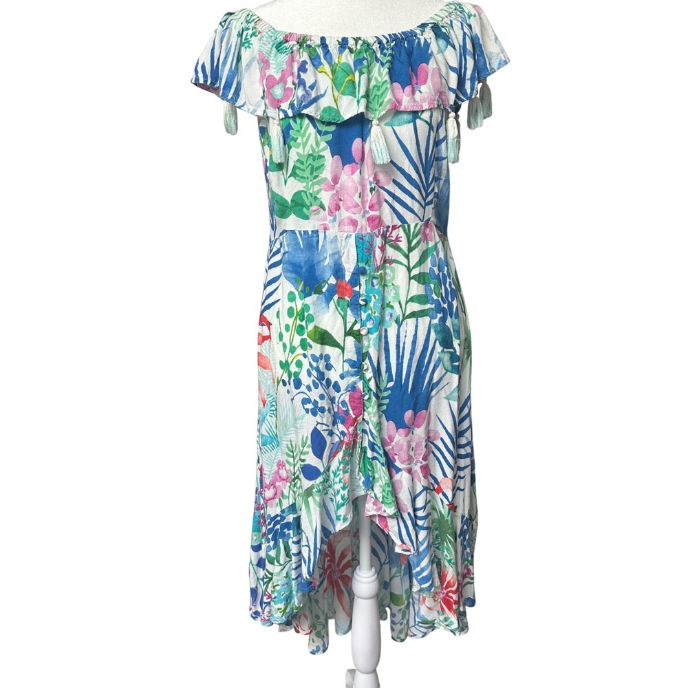 Z&L Europe Womens Off Shoulder Dress Colorful Tropical Tassels NO SIZE TAG